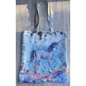 Unicorn Magic Sequin Tote Bag 16 x 15" White Back, Silk Lining